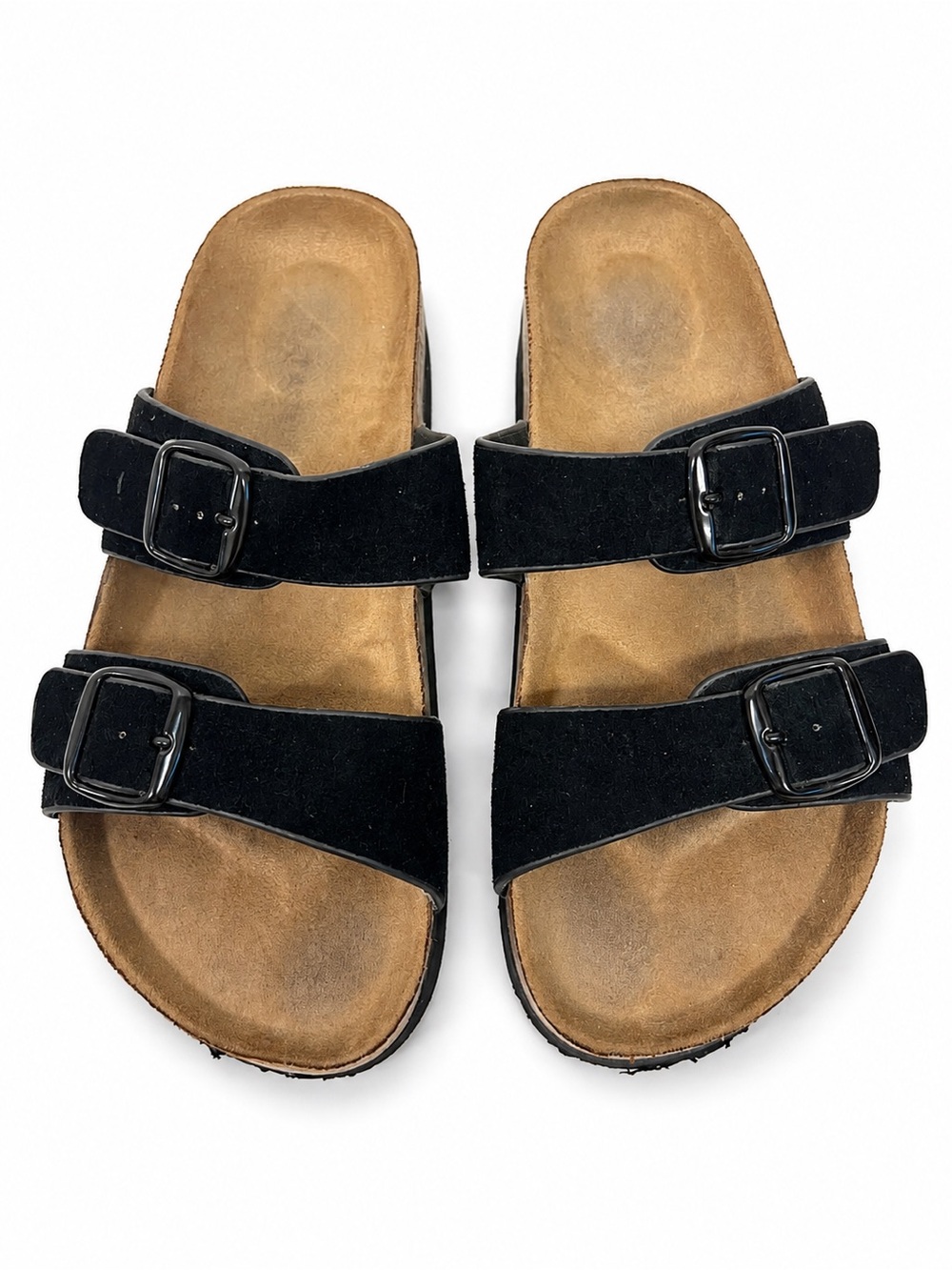 Aeropostale Black Double Strap Slide Sandals Women’s 6M Cork Footbed Comfy chic